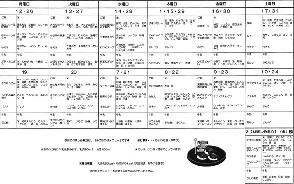 5月の献立表